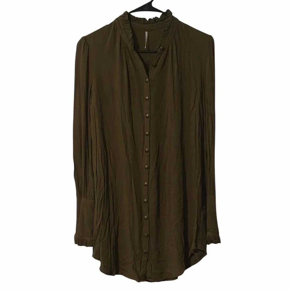 Free People Olive Green Lieutenant Shirt Dress - Picture 2 of 6